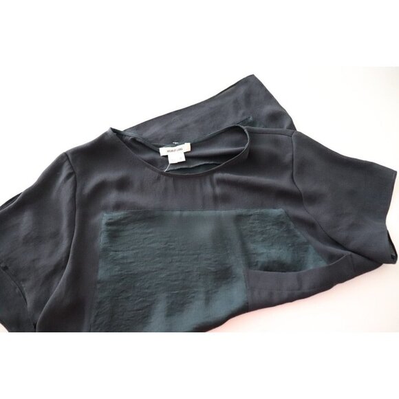 Helmut Lang Womens Petite Teal Blue Shirt Short Sleeve Front Pocket Nylon Blouse - Picture 4 of 9